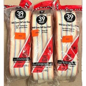 NOS Vtg Wellington Re-Web Patio Chair Kit Ivory Blue Stripe 3 Pack 39ft ea USA